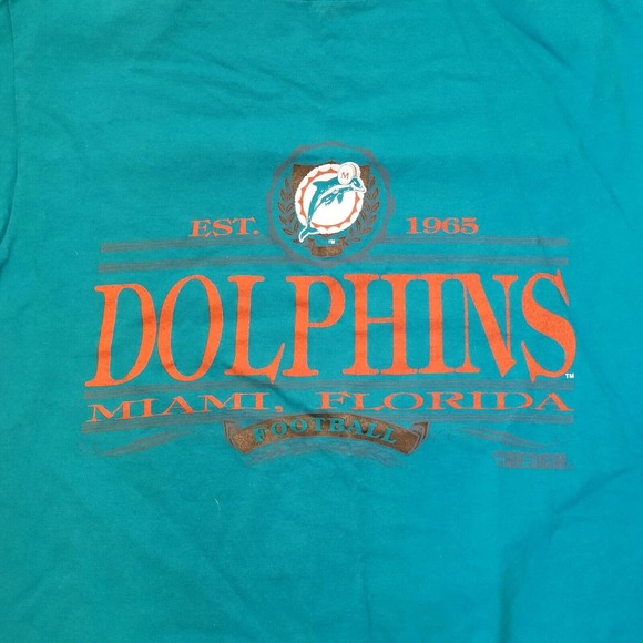 Vintage 90s Miami Dolphins Established 1965 Florida NFL Football T Shirt L Large - Picture 2 of 7